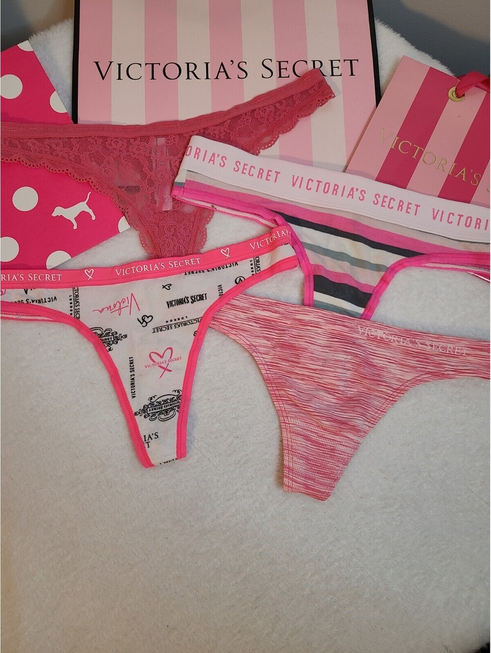 Retired Y2K Victoria's Secret 4pk Assorted Cotton Lace Thongs Size XS